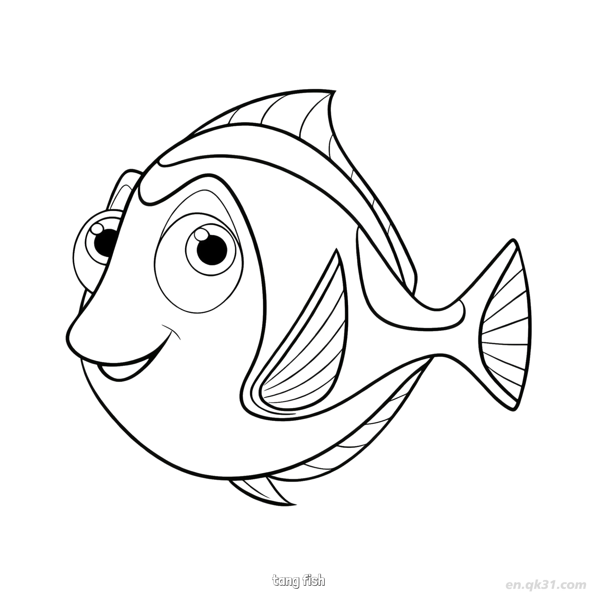 Happy Striped Ocean Tang Fish Coloring Page  – Free Printable Coloring Page for Kids and Adults