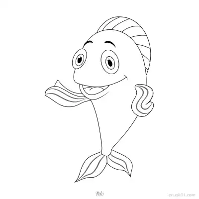 Free printable Happy Waving Cartoon Fish Outline  coloring page