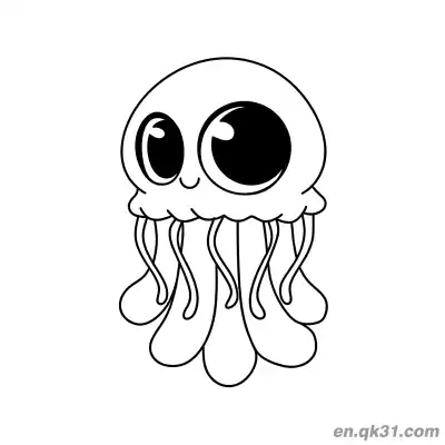 Free printable Asymmetrical Big Eyes Jellyfish with Short Tentacles Coloring Page coloring page