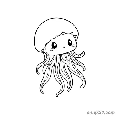Free printable Cute Face Jellyfish with Long Tentacles Coloring Page coloring page
