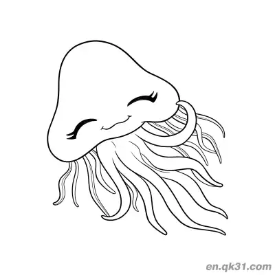 Free printable Flowing Jellyfish with Closed Eyes and Long Lashes Coloring Page coloring page