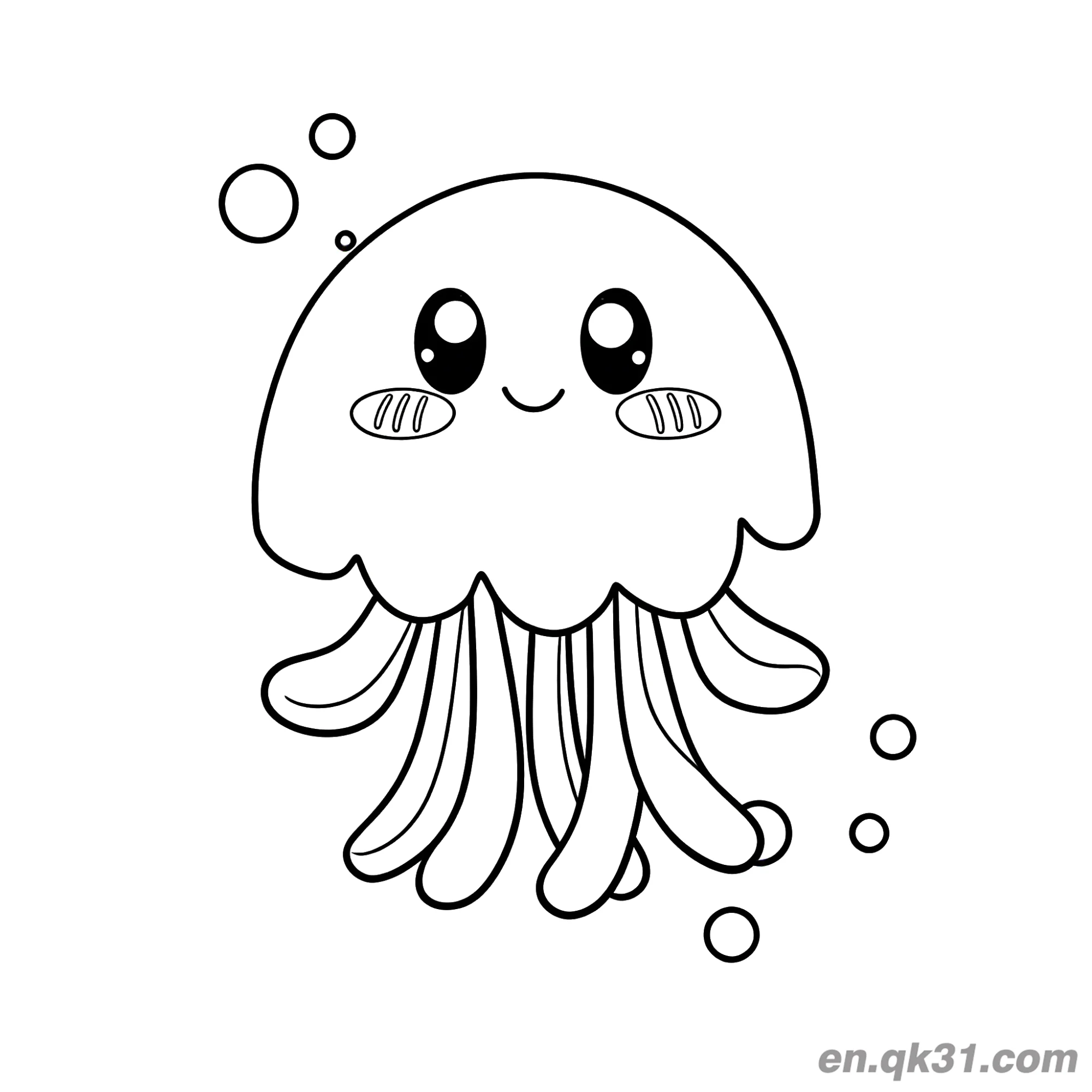 Jellyfish with Striped Cheeks and Bubbles Coloring Page – Free Printable Coloring Page for Kids and Adults