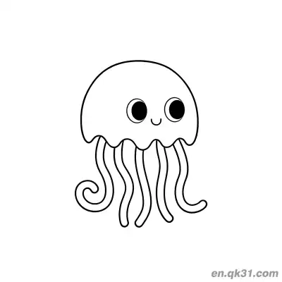 Free printable Smiling Jellyfish with Curly Tentacles Coloring Page coloring page