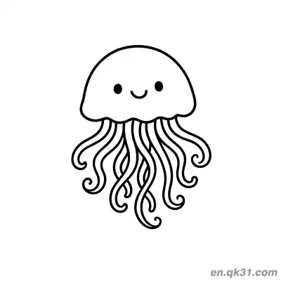 Free printable Smiling Jellyfish with Wavy Curly Tentacles Coloring Page coloring page