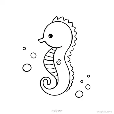 Free printable Kawaii Cute Baby Seahorse Outline  coloring page