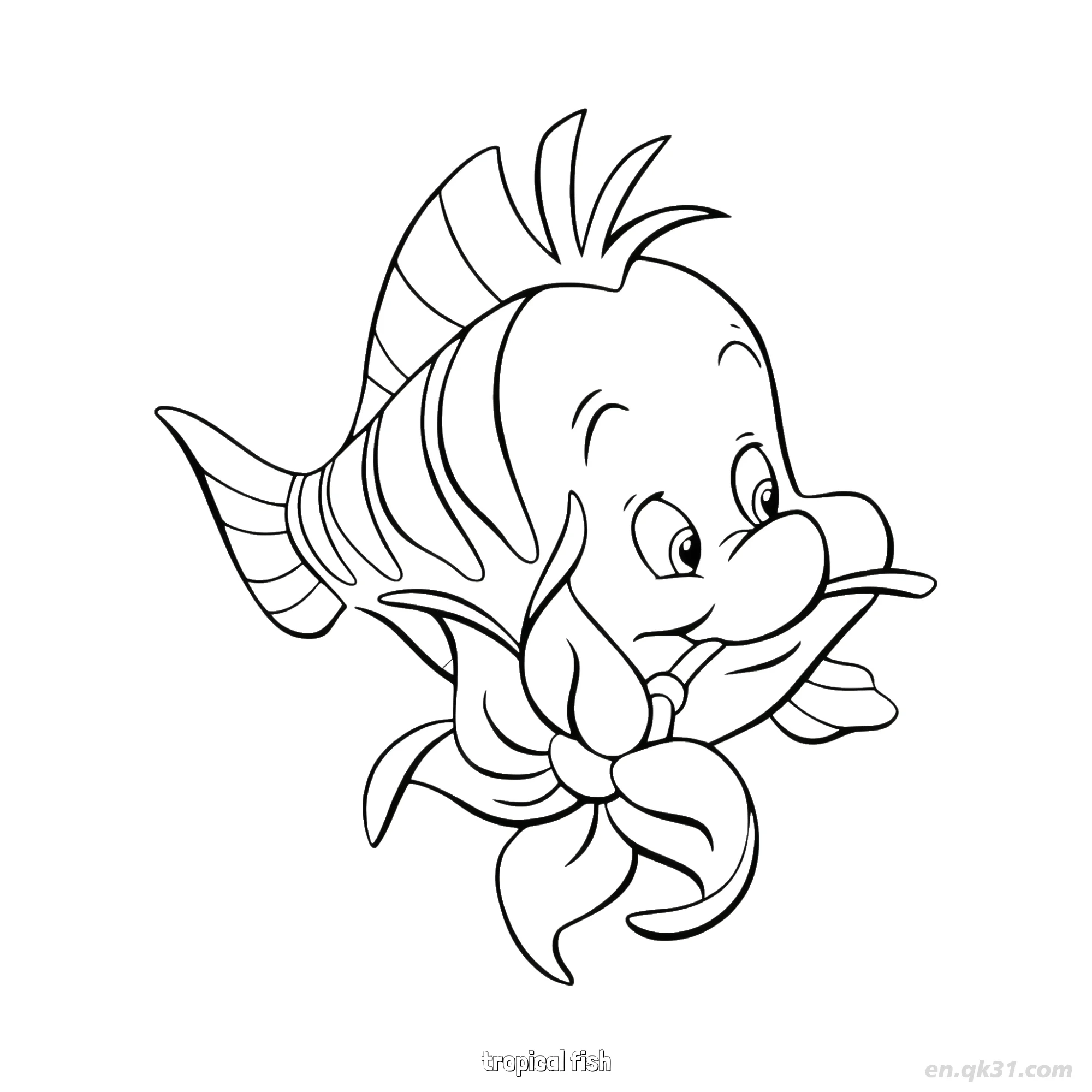 Kissing Tropical Fish with Flower Coloring Sheet  – Free Printable Coloring Page for Kids and Adults