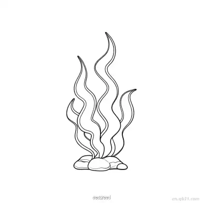 Free printable Long Wavy Seaweed on Rock Base  coloring page