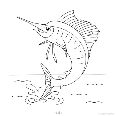 Free printable Marlin or Sailfish Jumping Water  coloring page