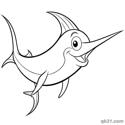 Free printable Cute Cartoon Sailfish Smiling Coloring Page coloring page