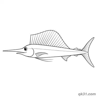 Free printable Minimal Line Art Sailfish Basic Coloring Page coloring page