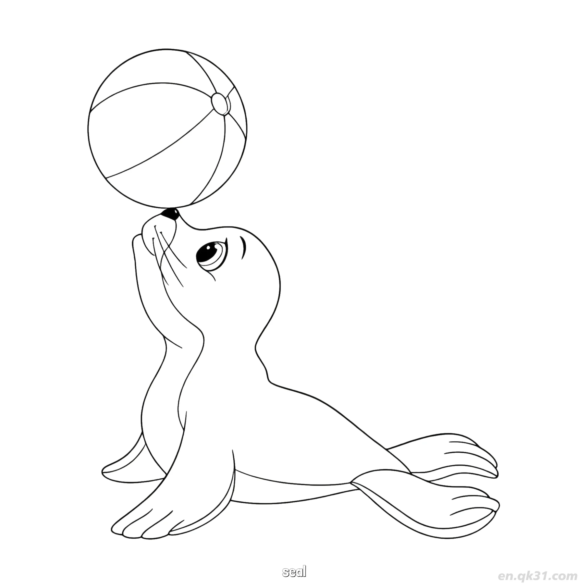 Seal Balancing a Beach Ball Coloring Page  – Free Printable Coloring Page for Kids and Adults