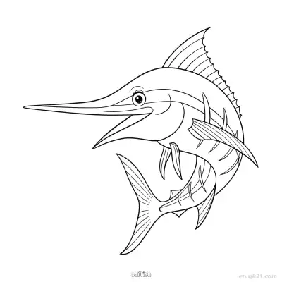 Free printable Smiling Cartoon Sailfish Line Art  coloring page
