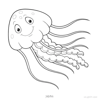 Free printable Smiling Happy Jellyfish Line Art  coloring page