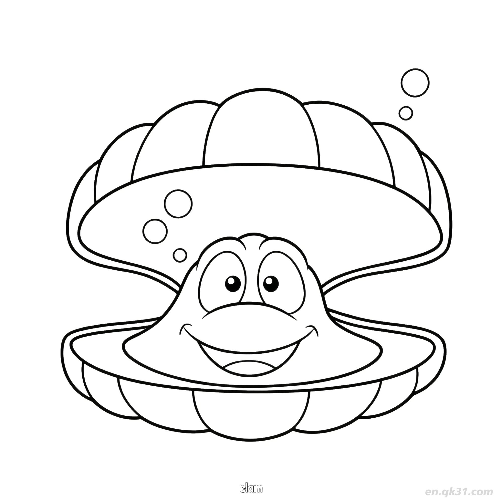 Smiling Open Seashell Clam  – Free Printable Coloring Page for Kids and Adults