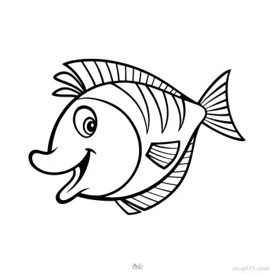 Free printable Smiling Striped Fish Outline  coloring page