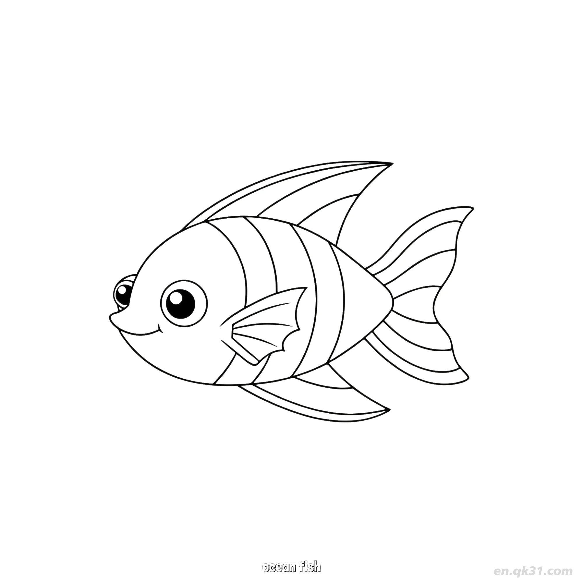 Striped Cartoon Ocean Fish Coloring Page  – Free Printable Coloring Page for Kids and Adults