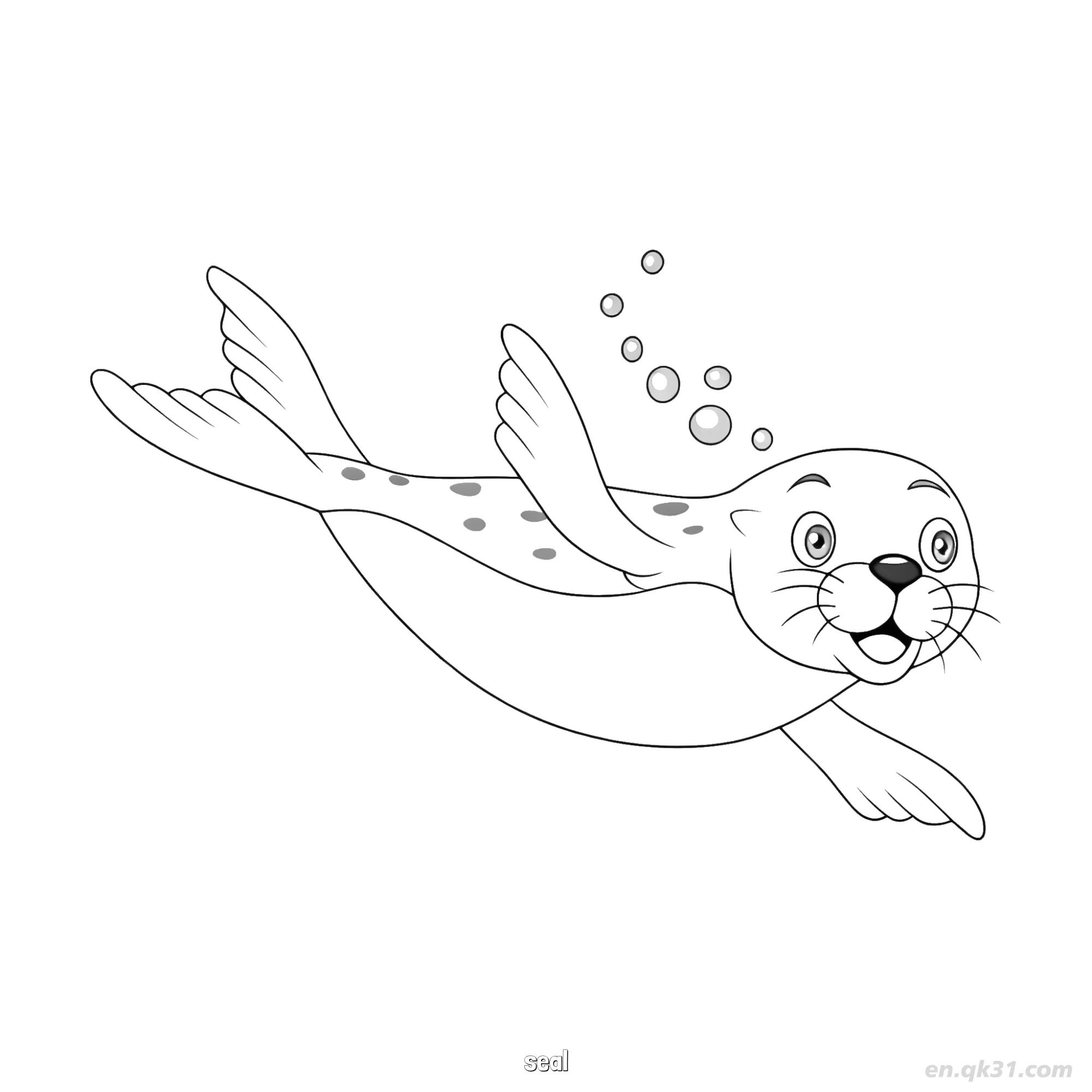 Underwater Seal with Bubbles Coloring Page  – Free Printable Coloring Page for Kids and Adults