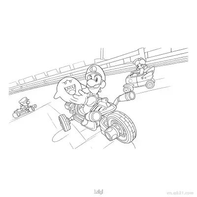 Free printable Luigi  Coloring Page - Free PDF Printable Mario Kart Coloring Sheets coloring page