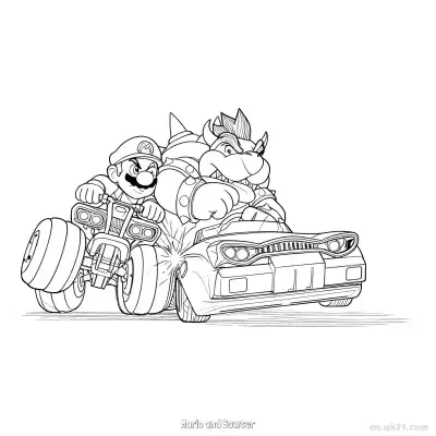 Free printable Mario and Bowser  Coloring Page - Free PDF Printable Mario Kart Coloring Sheets coloring page