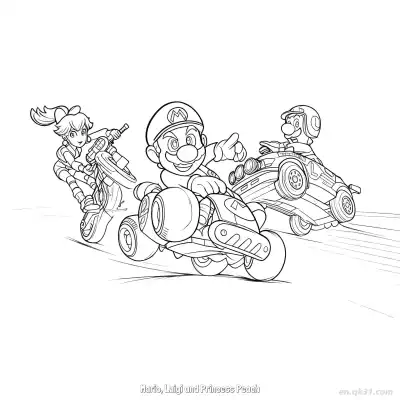 Free printable Mario, Luigi and Princess Peach  Coloring Page - Free PDF Printable Mario Kart Coloring Sheets coloring page