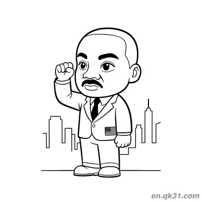 Free printable Chibi Martin Luther King Fist with City Skyline Coloring Page coloring page