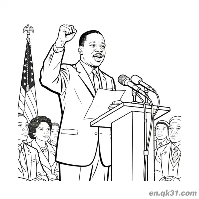 Free printable Martin Luther King Raising Fist While Speaking at Podium Coloring Page coloring page