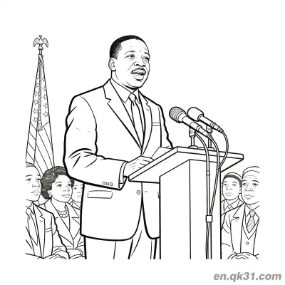 Free printable Martin Luther King Holding Script at Podium with Crowd Coloring Page coloring page