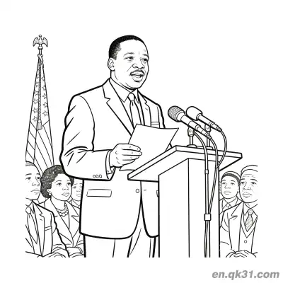 Free printable Martin Luther King Speaking at Podium with Script Coloring Page coloring page