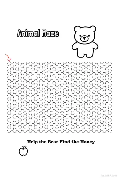 Free printable Bear Maze Puzzle Game - Find the Honey Printable  coloring page