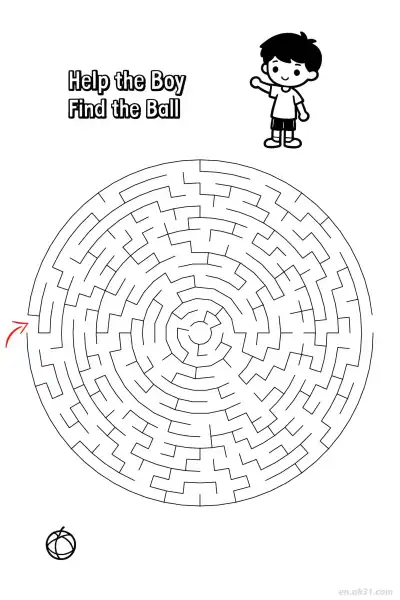 Free printable Printable Boy Maze - Sports Find the Ball Game  coloring page