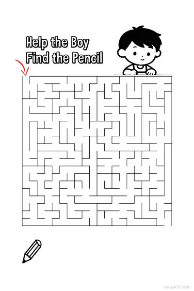 Free printable School Boy Maze - Find Pencil Back to School  coloring page