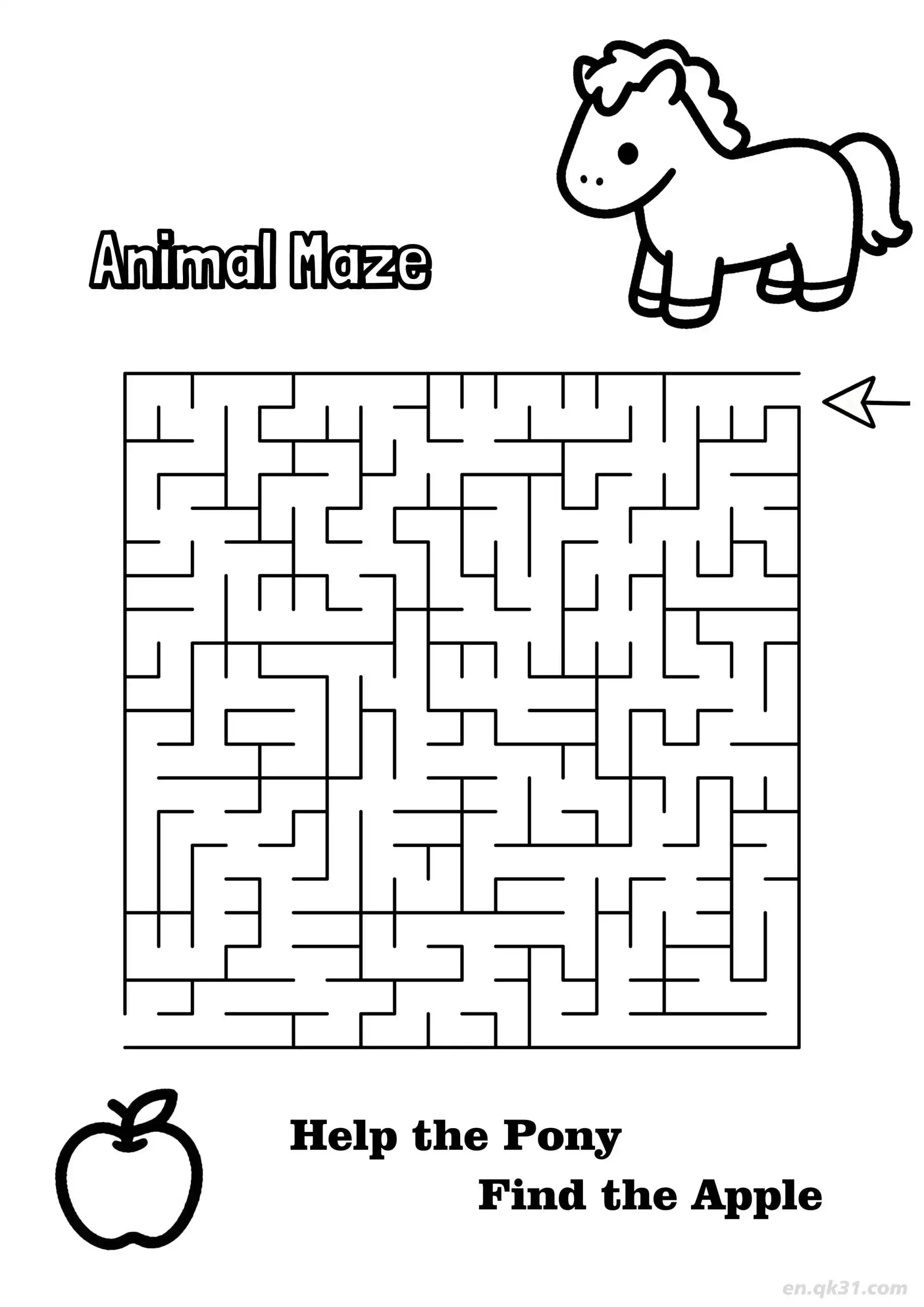 Free Pony Maze Printable - Find Apple Horse Activity  – Free Printable Coloring Page for Kids and Adults