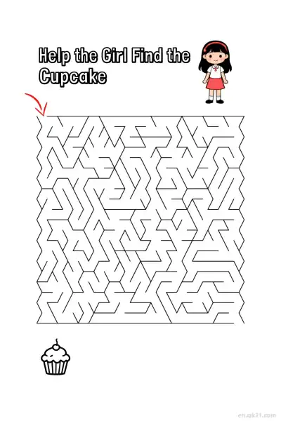 Free printable Girl Cupcake Maze Game - Sweet Treat Puzzle  coloring page