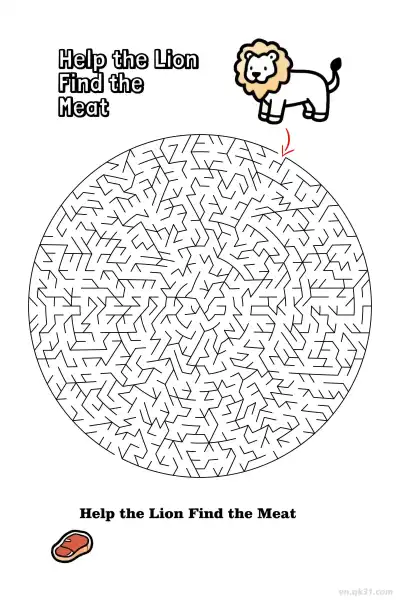Free printable Lion Maze Printable - King Find Meat Safari  coloring page