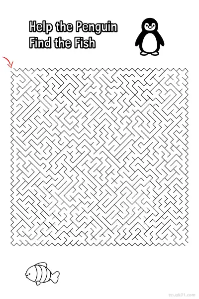 Free printable Penguin Fish Maze - Arctic Animal Puzzle Game  coloring page