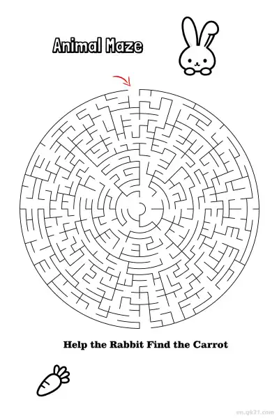 Free printable Rabbit Carrot Maze - Easter Bunny Printable  coloring page