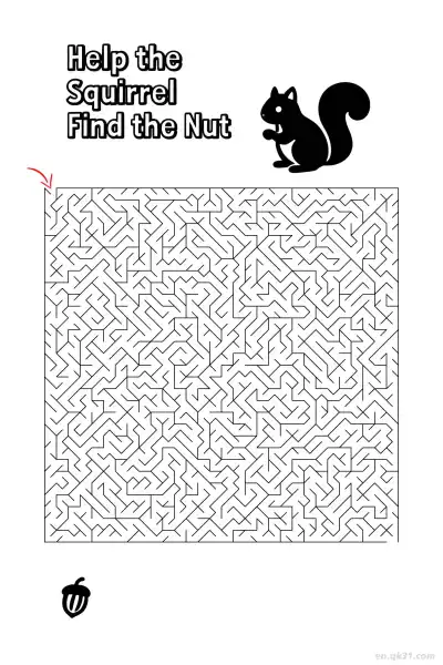 Free printable Squirrel Nut Maze - Fall Autumn Animal Activity  coloring page