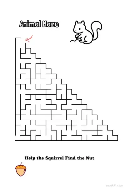 Free printable Triangle Squirrel Maze - Geometric Find Nut  coloring page