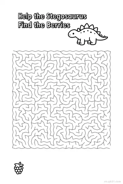 Free printable Stegosaurus Dinosaur Maze - Find Berries Prehistoric  coloring page