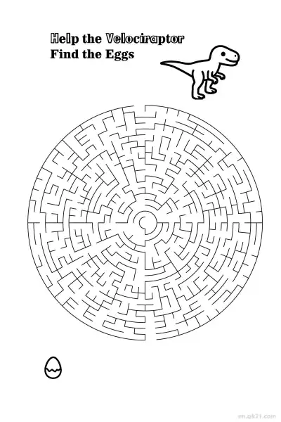 Free printable Velociraptor Maze - Find Eggs Jurassic Park  coloring page