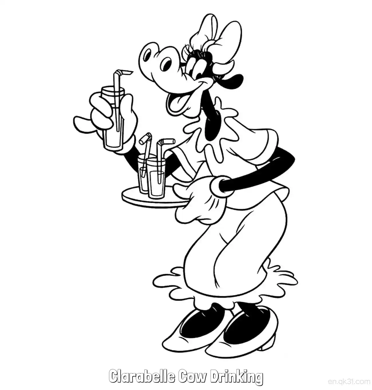 Clarabelle Cow Drinking  Coloring Page - Free Printable Mickey Mouse & Friends PDF Coloring Sheets – Free Printable Coloring Page for Kids and Adults