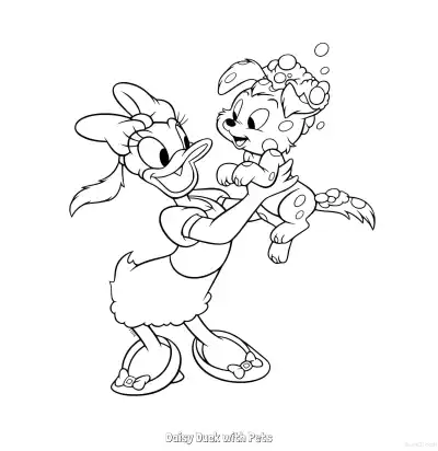 Free printable Daisy Duck with Pets  Coloring Page - Free Printable Mickey Mouse & Friends PDFS Coloring Sheets coloring page