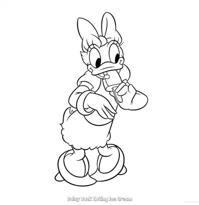 Free printable Daisy Duck Eating Ice Cream  Coloring Page - Free Printable Mickey Mouse & Friends PDFS Coloring Sheets coloring page