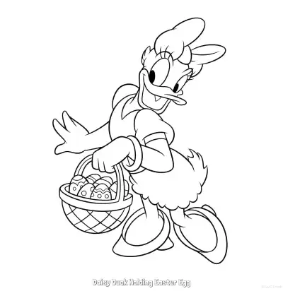 Free printable Daisy Duck Holding Easter Egg  Coloring Page - Free Printable Mickey Mouse & Friends PDFS Coloring Sheets coloring page