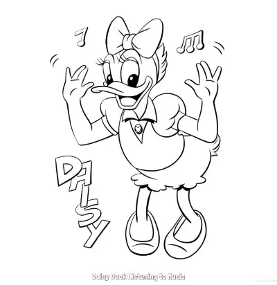 Free printable Daisy Duck Listening to Music  Coloring Page - Free Printable Mickey Mouse & Friends PDFS Coloring Sheets coloring page