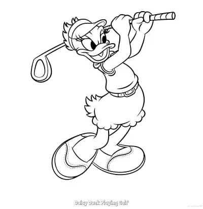 Free printable Daisy Duck Playing Golf  Coloring Page - Free Printable Mickey Mouse & Friends PDFS Coloring Sheets coloring page