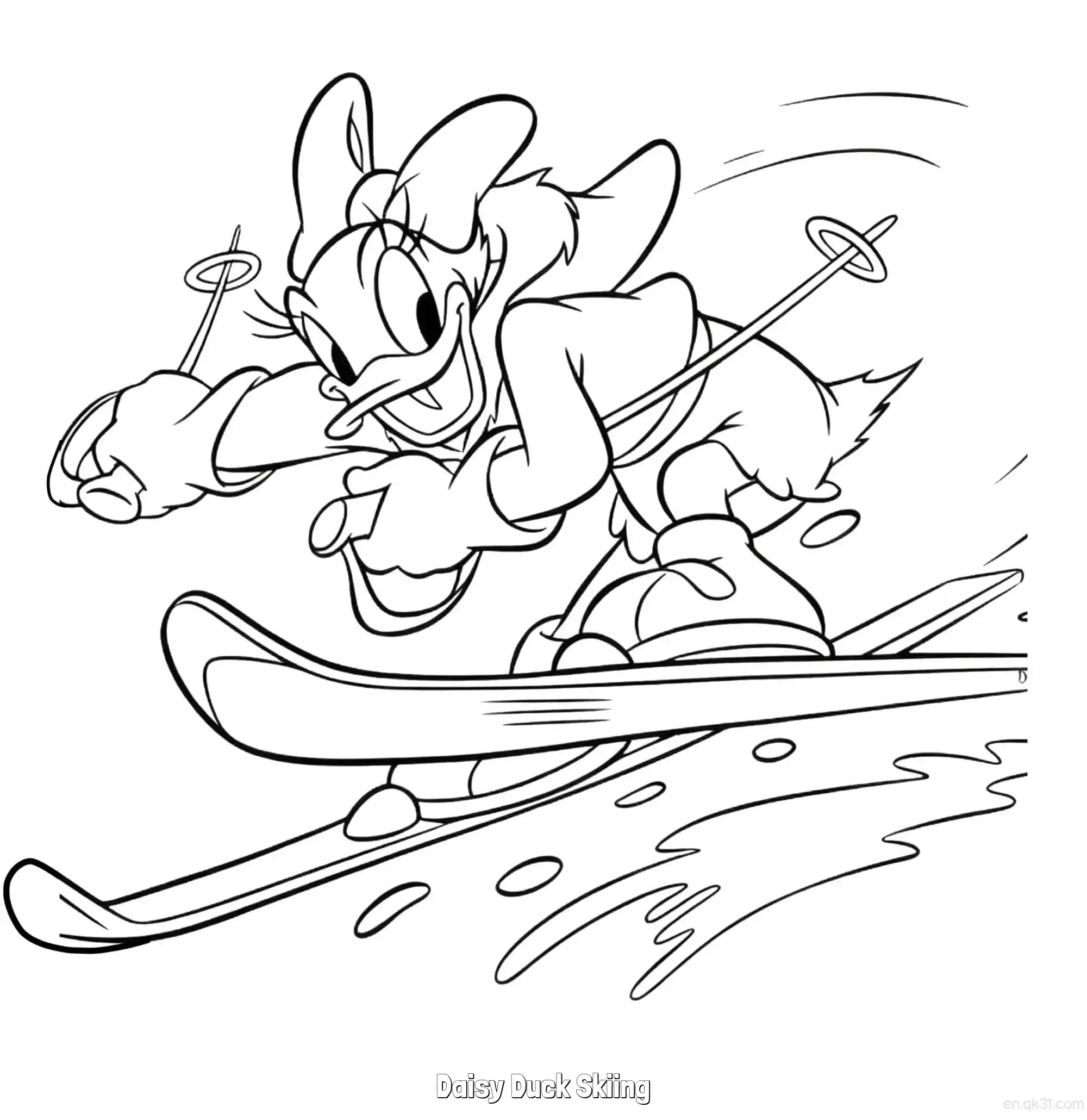 Daisy Duck Skiing  Coloring Page - Free Printable Mickey Mouse & Friends PDF Coloring Sheets – Free Printable Coloring Page for Kids and Adults