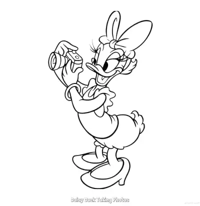 Free printable Daisy Duck Taking Photos  Coloring Page - Free Printable Mickey Mouse & Friends PDFS Coloring Sheets coloring page