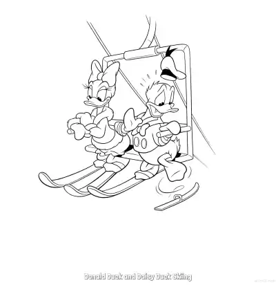Free printable Donald Duck and Daisy Duck Skiing  Coloring Page - Free Printable Mickey Mouse & Friends PDFS Coloring Sheets coloring page