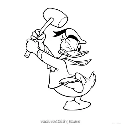 Free printable Donald Duck Holding Hammer  Coloring Page - Free Printable Mickey Mouse & Friends PDFS Coloring Sheets coloring page
